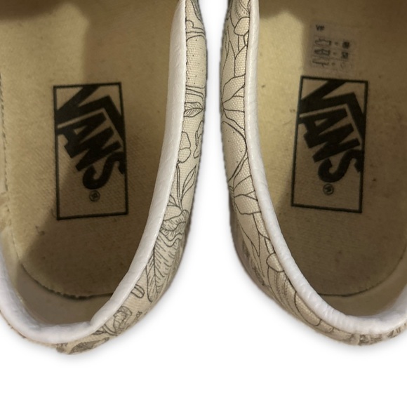 VANS• Slip on skater shoes, white with black floral design, women’s 7 - Picture 7 of 9